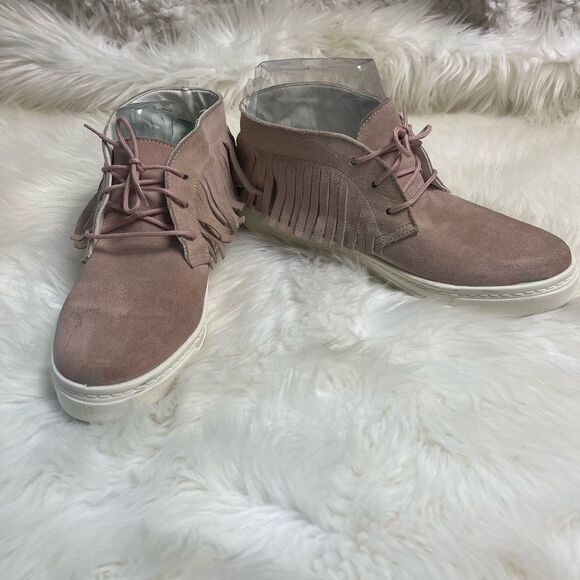 ASOS made in Italy leather suede light pink lace up fringe ankle boots EUR SZ41 - Picture 3 of 14